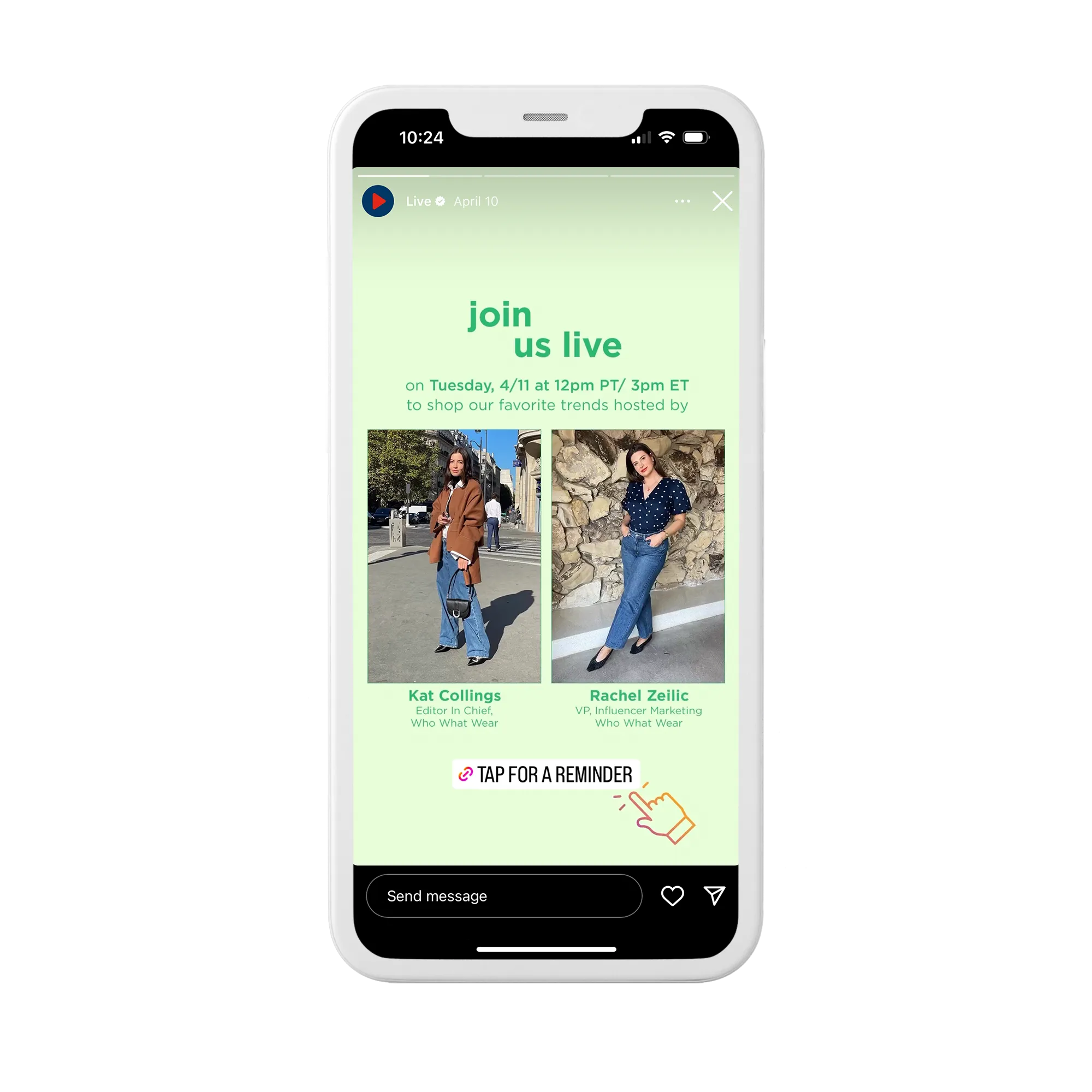 A screenshot image of an Old Navy Instagram social post that promotes the recent live-stream shopping event, held in partnership with Who What Wear. This image is published as part of PMG's article on the best practices that underpinned Old Navy's Live Shopping event, with this image used to support the importance of influencer marketing and choosing the right host.