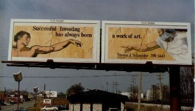 Schneider ad using The Creation of Adam, a scene from Michelangelo's Sistine Chapel ceiling
