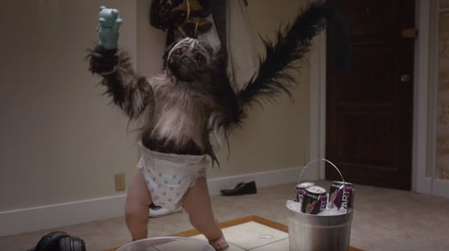 Mountain Dew Kickstart Puppy Baby Monkey Super Bowl ad 2016