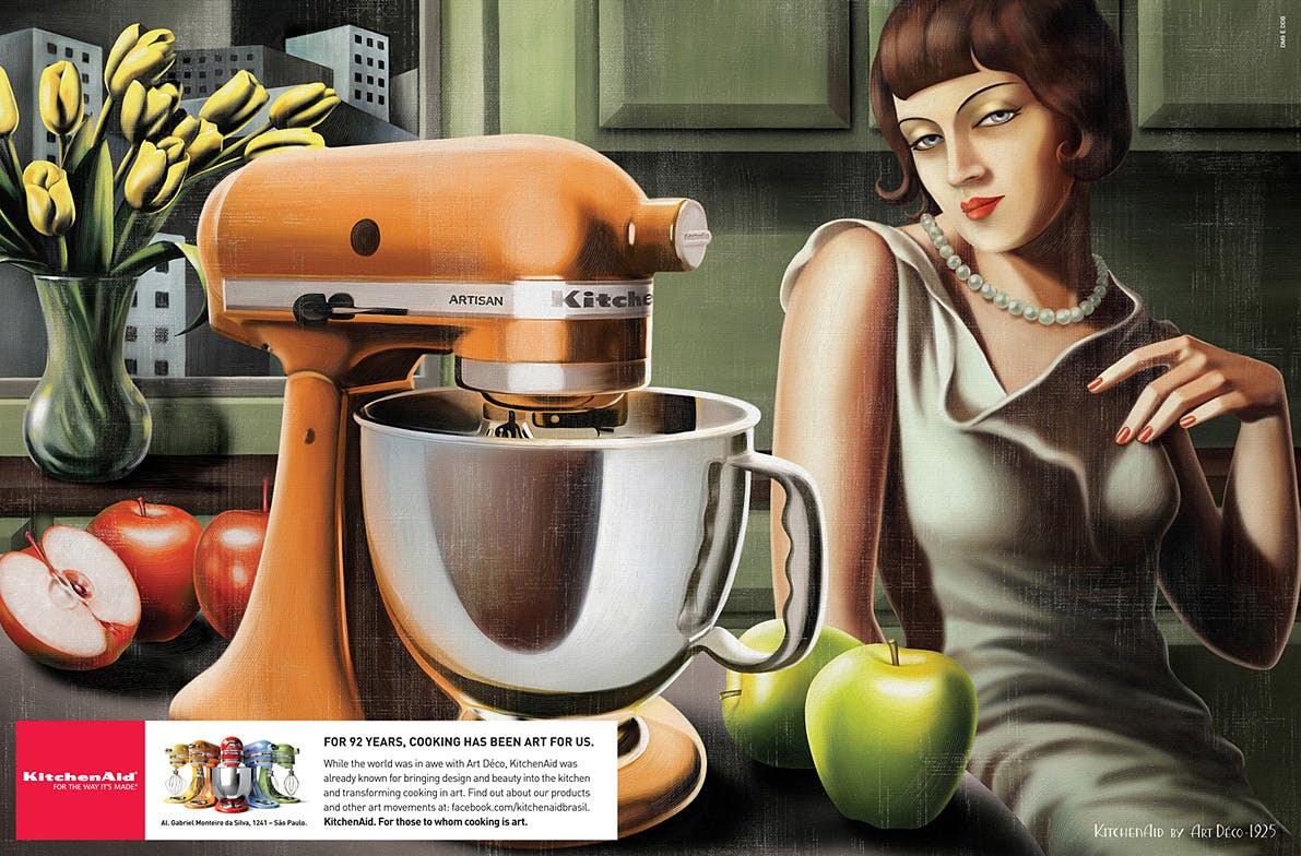 KithenAid ad insired in the style of Art Deco artist Tamara de Lempicka