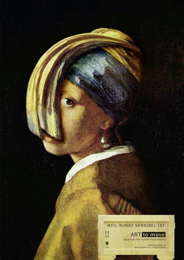 Agency-for-fine-art-transportations ad depicting Johannes Vermeer Pearl Earring