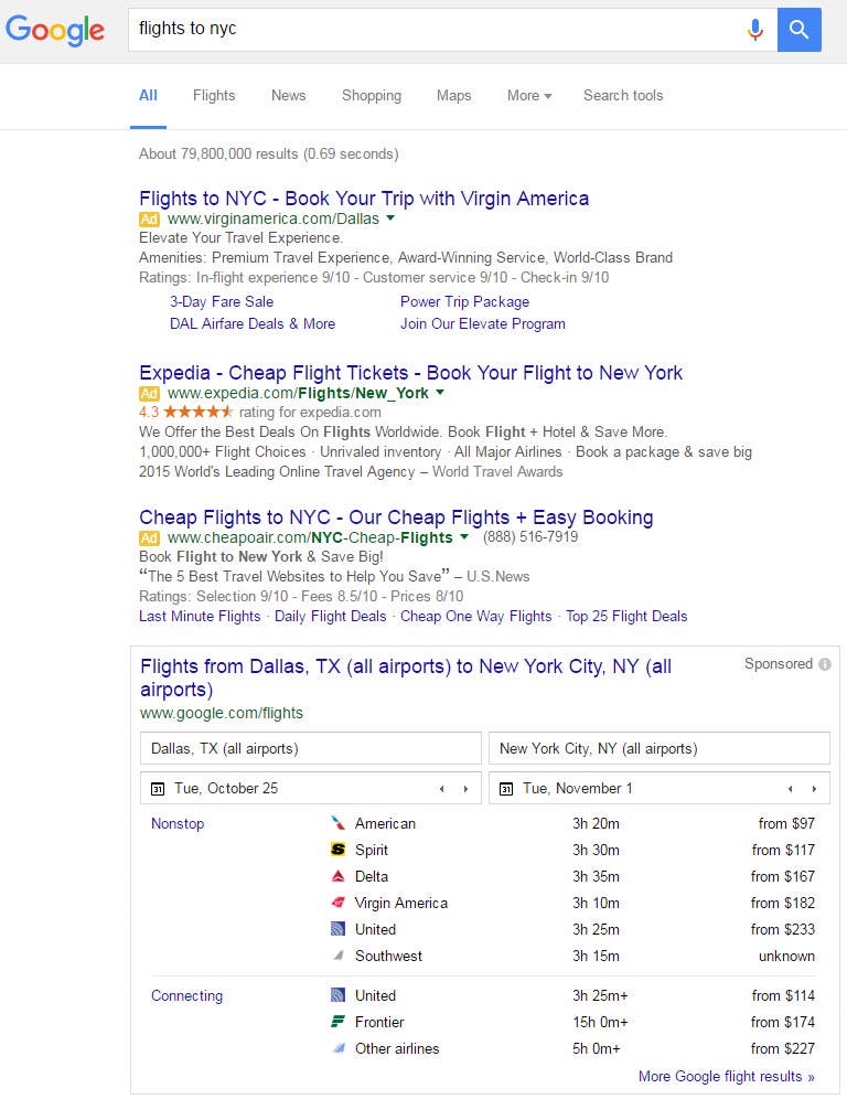 Ads for Google Flights