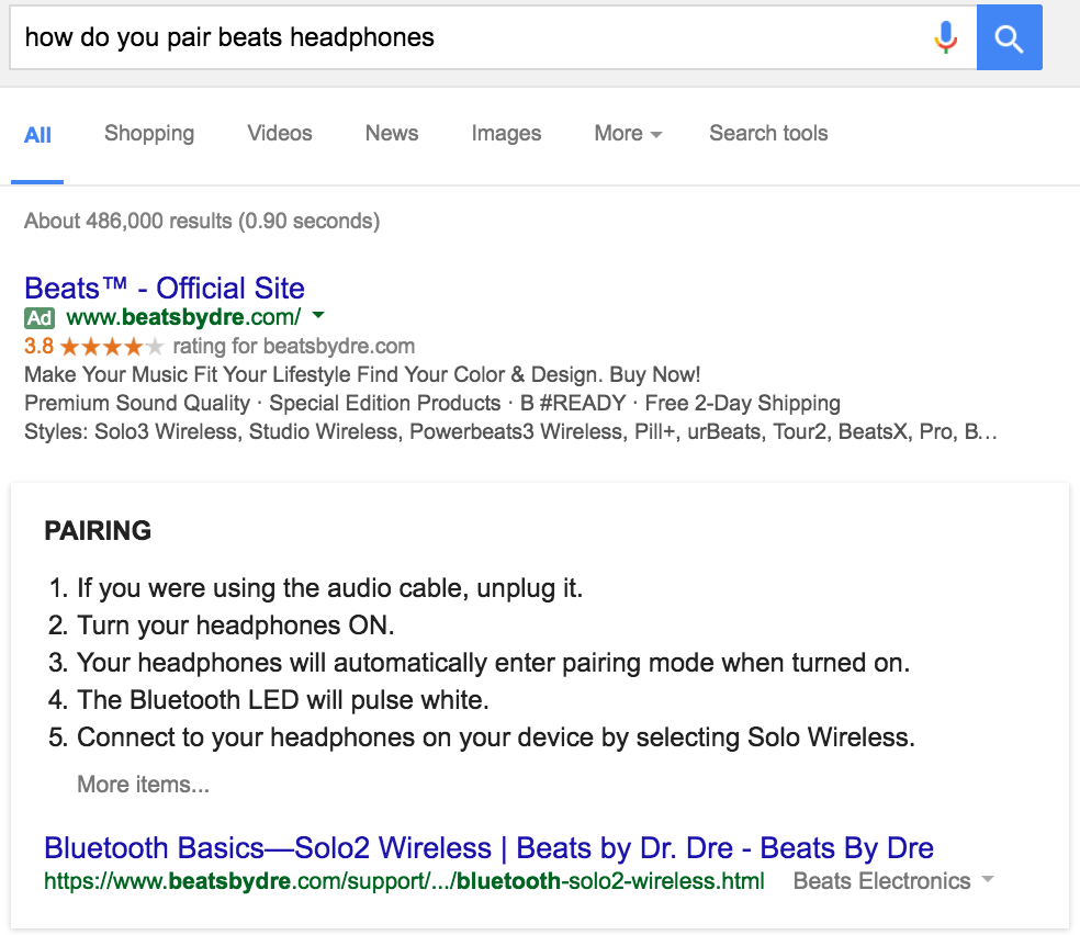 Beats Pairing Featured Snippet
