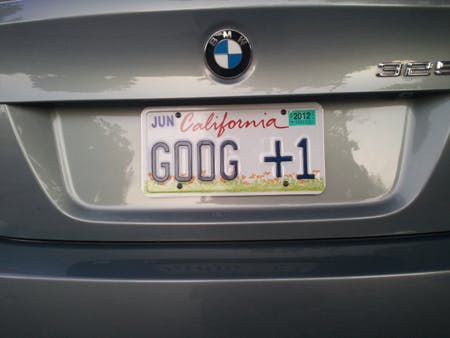 SEO License Plates: GOOG +1 (California)
